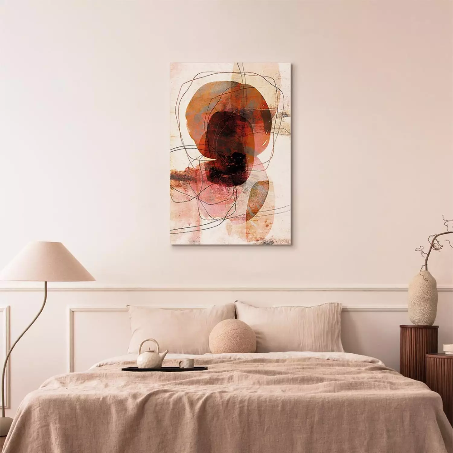 Canvas Abstraction - Colorful Arrangement of Lines and Spots on a Light Surface