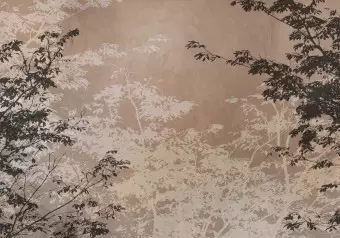 Wall Mural Landscape - View of Light and Dark Brown Tree Branches on a Beige Background Wallpaper Cropper
