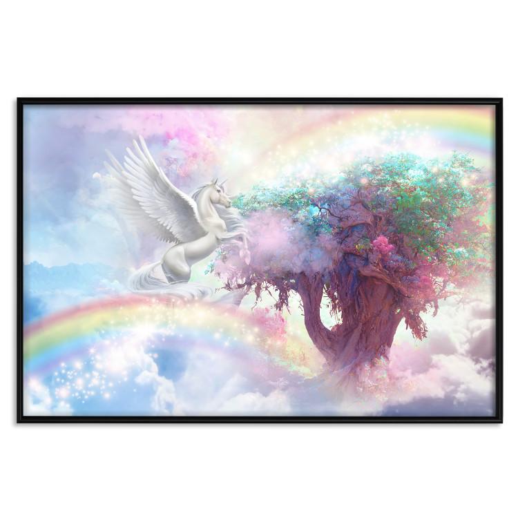 Poster Unicorn and Magic Tree - Fantasy and Rainbow Land in the Clouds