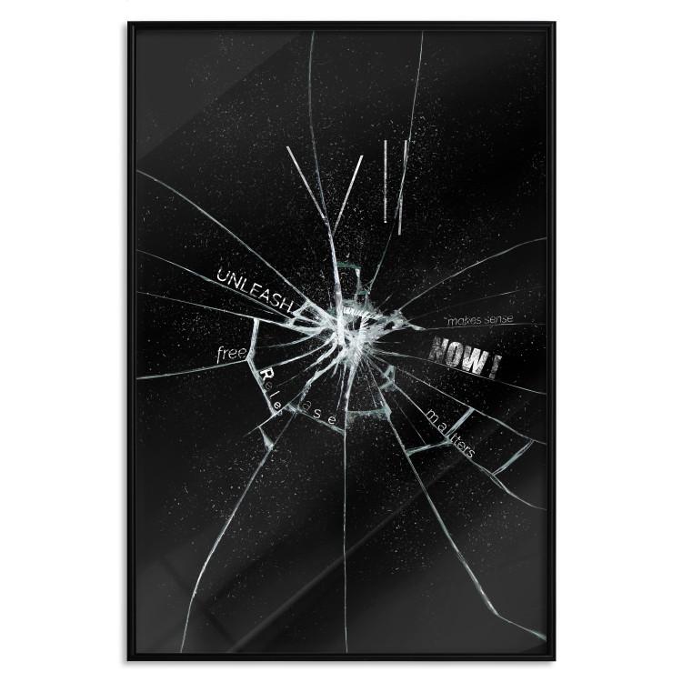 Poster Broken Glass - Abstraction With Inscriptions on a Black Background