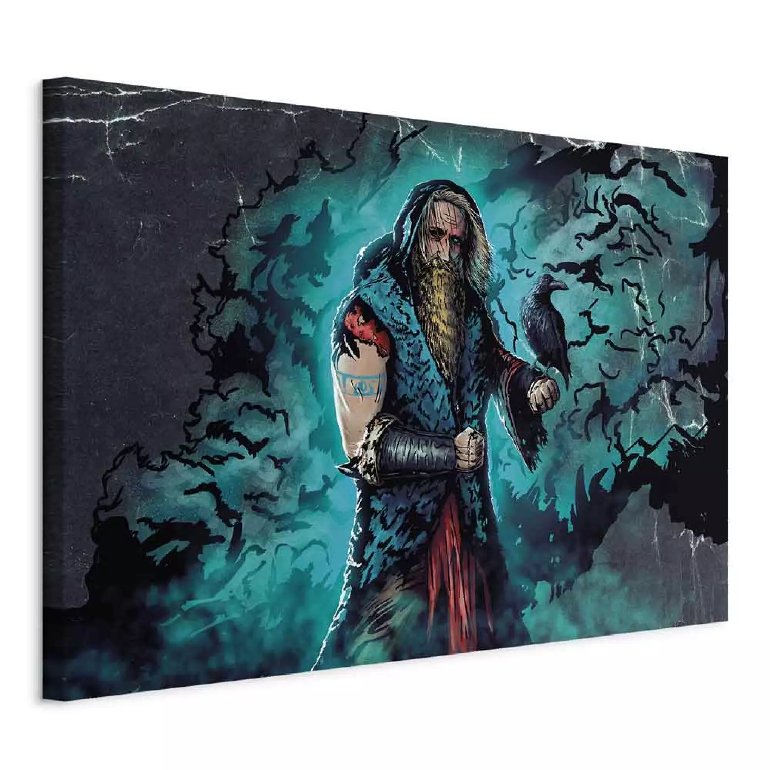 Canvas Art Print Viking - human figure and bird in comic aesthetics