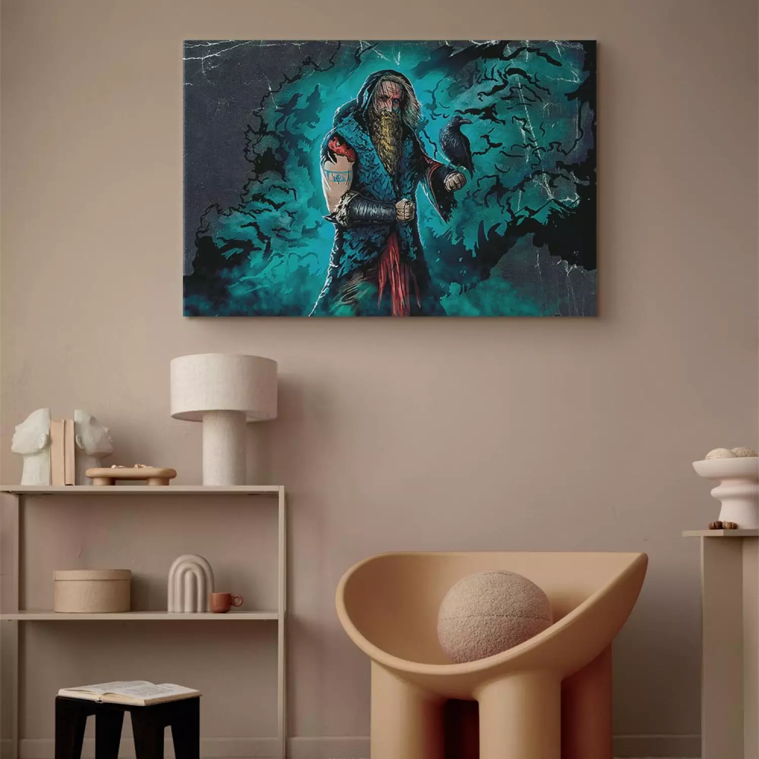 Canvas Art Print Viking - human figure and bird in comic aesthetics
