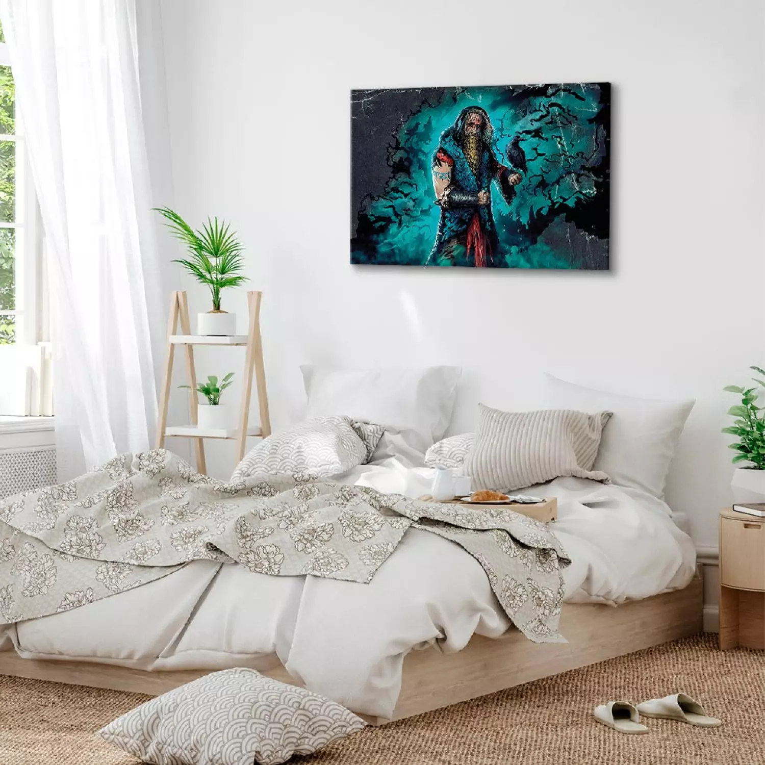 Canvas Art Print Viking - human figure and bird in comic aesthetics