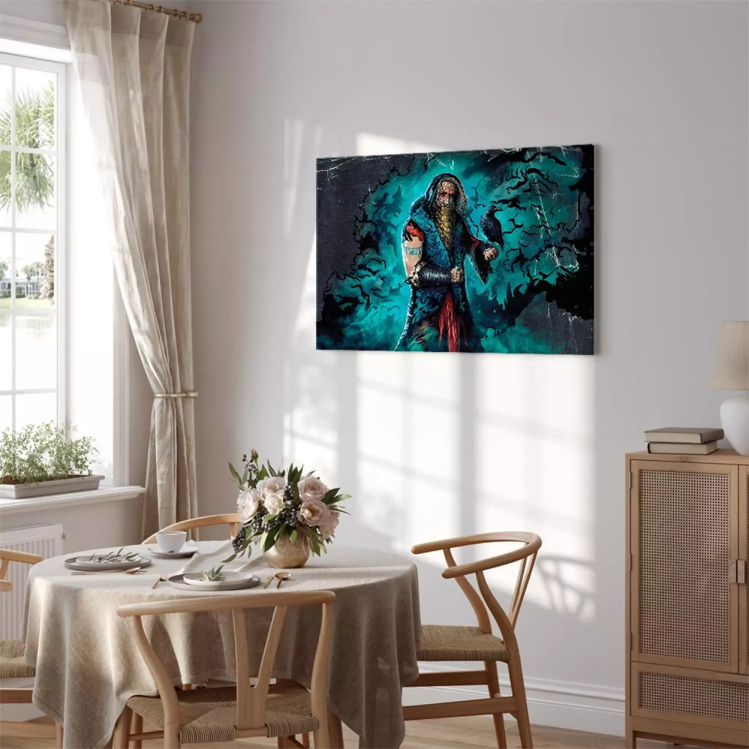 Canvas Art Print Viking - human figure and bird in comic aesthetics