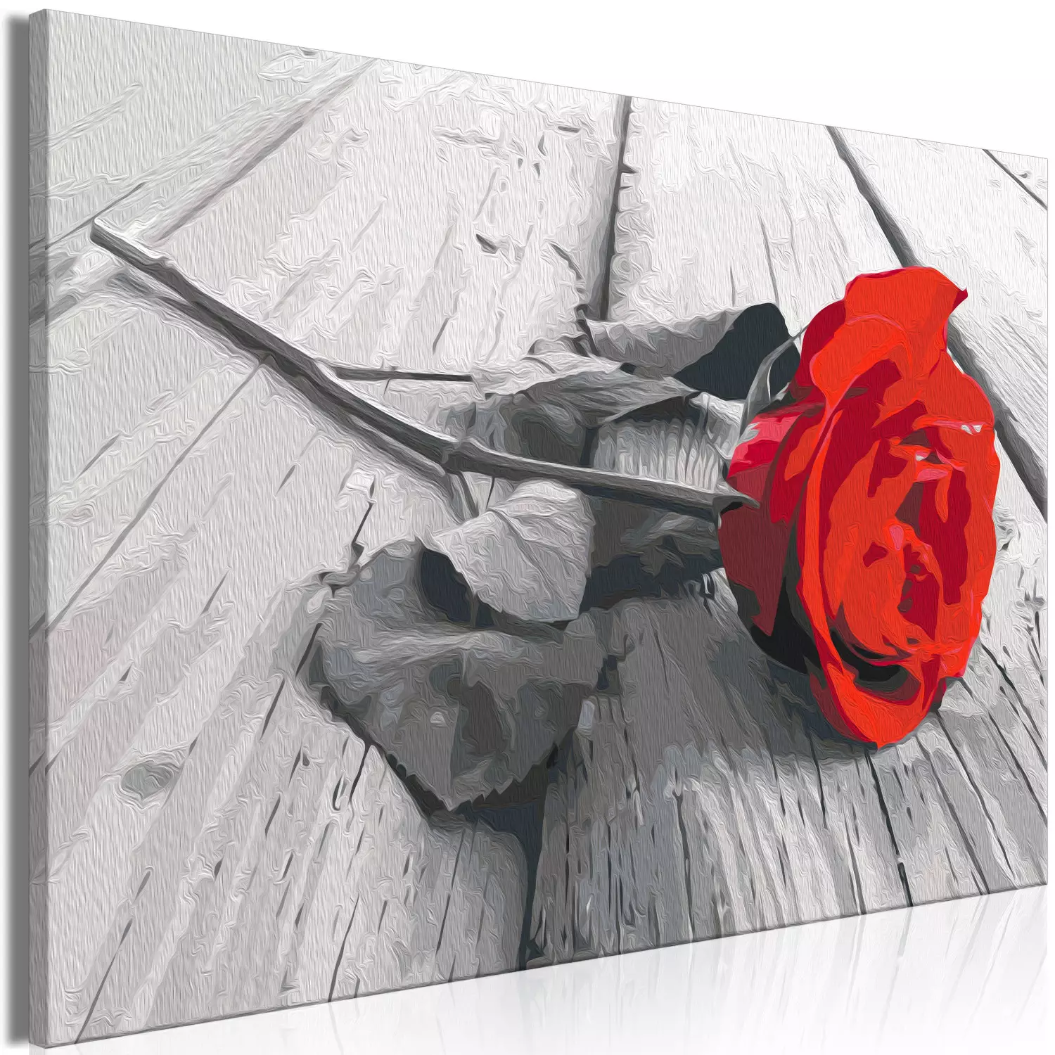 Paint by numbers for adults Lonely Rose - Red Flower on Wooden Boards -  bimago