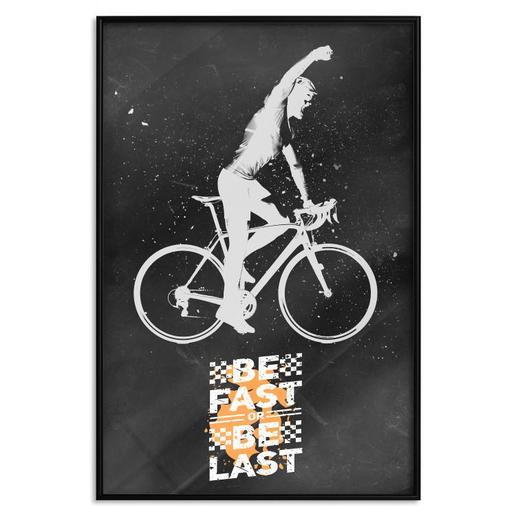 Poster Triumphant Cyclist - Boy on a Bicycle and a Motivational Slogan