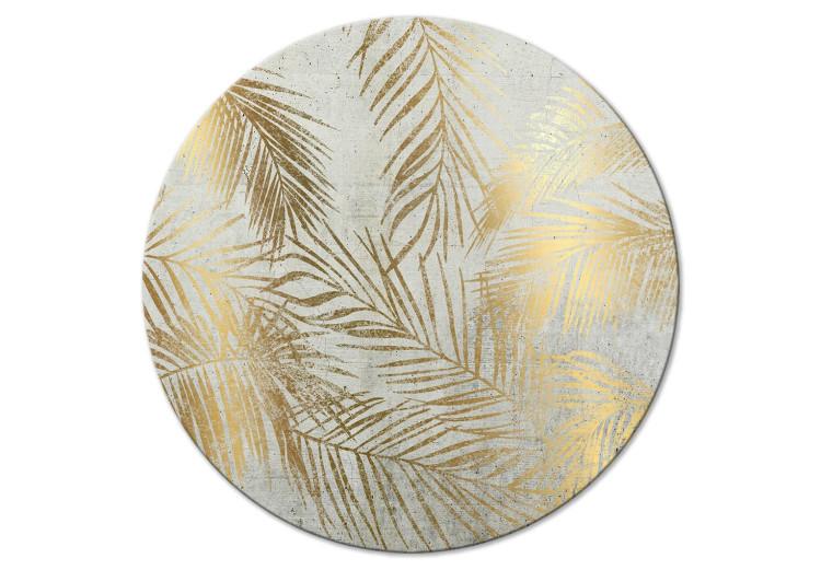 Round Canvas Print Golden Palm Tree - Plant Leaves on a Beige Background Variant 2