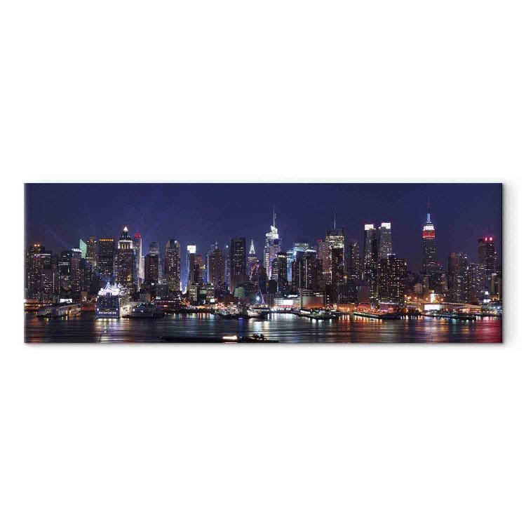 Canvas Nightlife (1-piece) - New York City skyline and skyscrapers over calm water