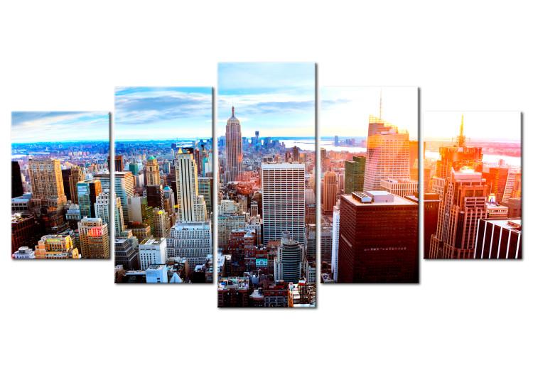 Canvas New York Sunrise (5-piece) - cityscape from a bird's eye view