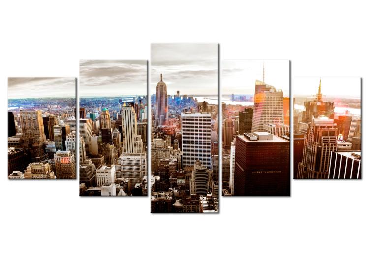 Canvas Gray Skyscrapers (5-piece) - New York City and sunrise over the city