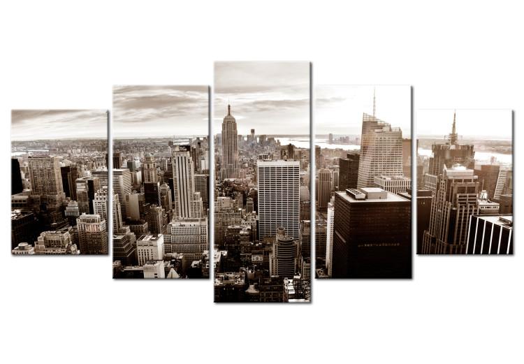 Canvas Stylish Manhattan (5-piece) - sun over the skyscrapers of New York City