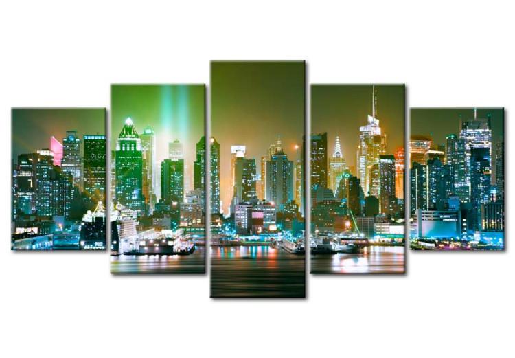 Canvas Nighttime Exoticism (5-piece) - New York City in colorful city lights