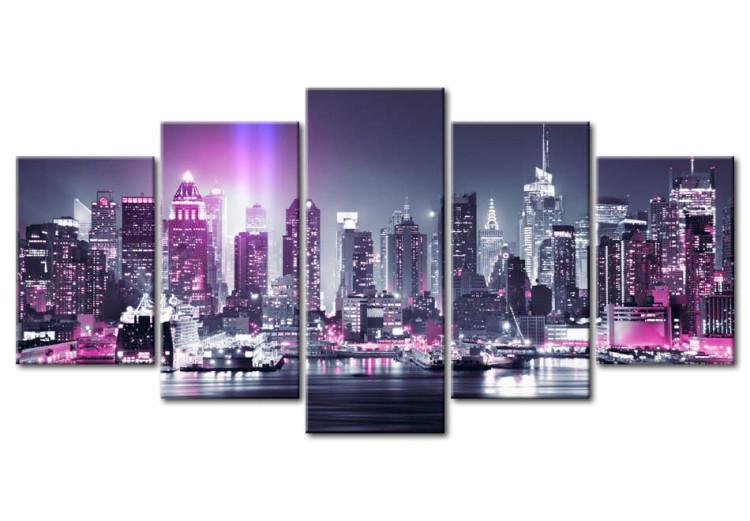 Canvas City of Lights (5-piece) - Manhattan skyscrapers on a cloudless night