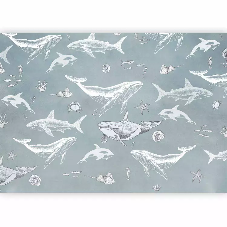Underwater World - Bright Drawn Fish and Shells on a Blue Background
