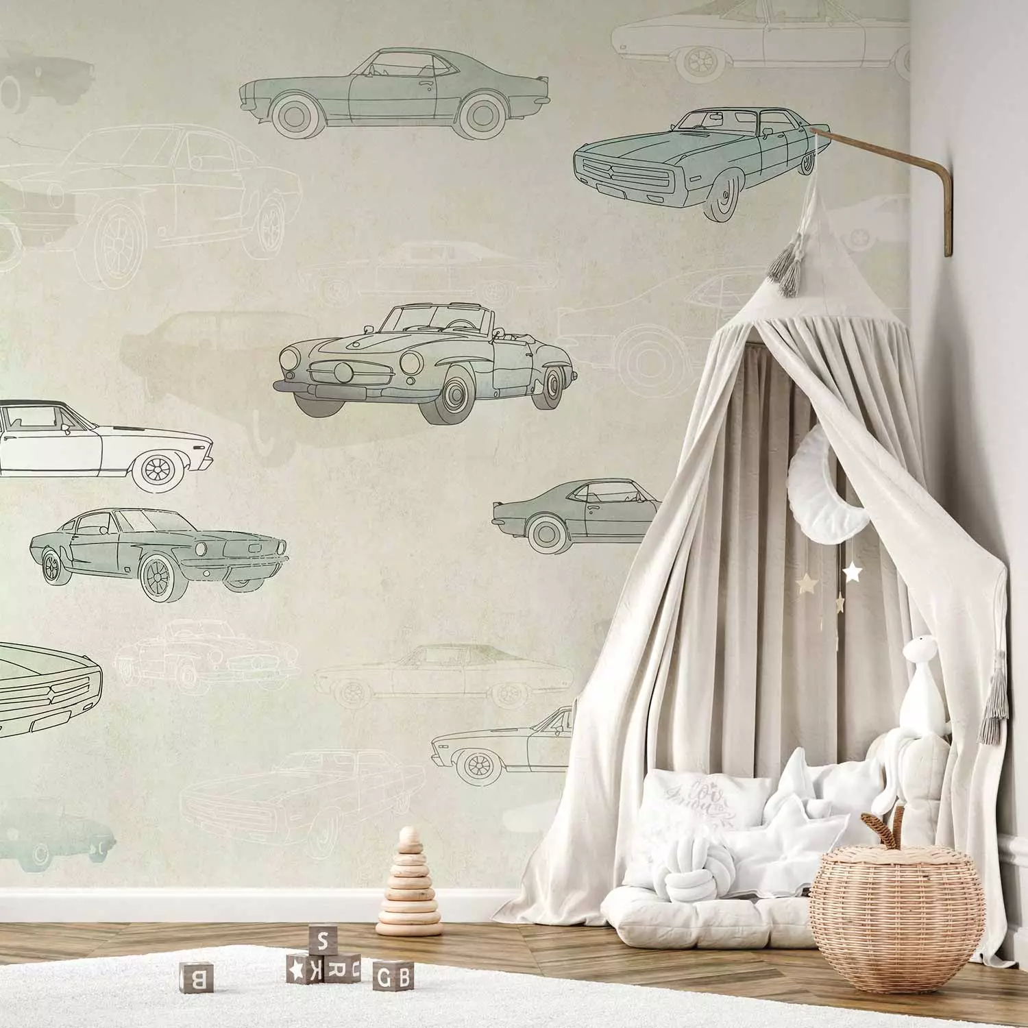 Wall Mural Automotive - Sketches and Drawings of Cars in Subdued Colors