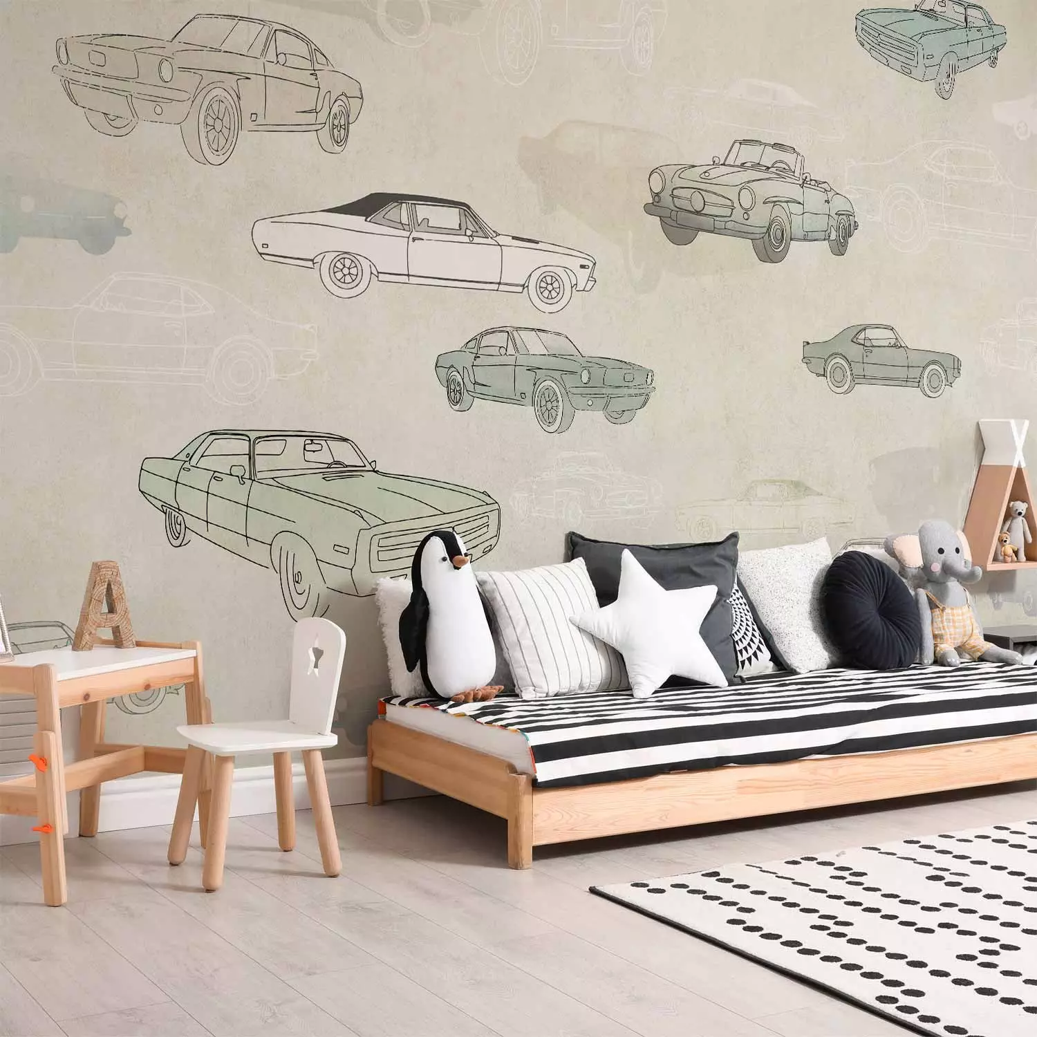 Wall Mural Automotive - Sketches and Drawings of Cars in Subdued Colors
