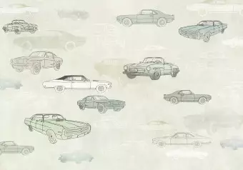 Wall Mural Automotive - Sketches and Drawings of Cars in Subdued Colors Wallpaper Cropper