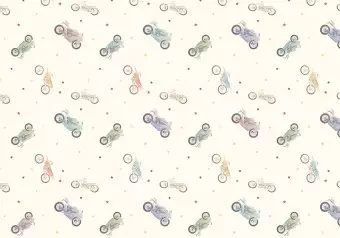 Photo Wallpaper Pastel Motorcycles - Colorful Vehicles and Stars on a Light Background Wallpaper Cropper