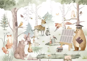 Photo Wallpaper School in the Forest - A Bear Teaching Other Animals in the Bosom of Nature Wallpaper Cropper
