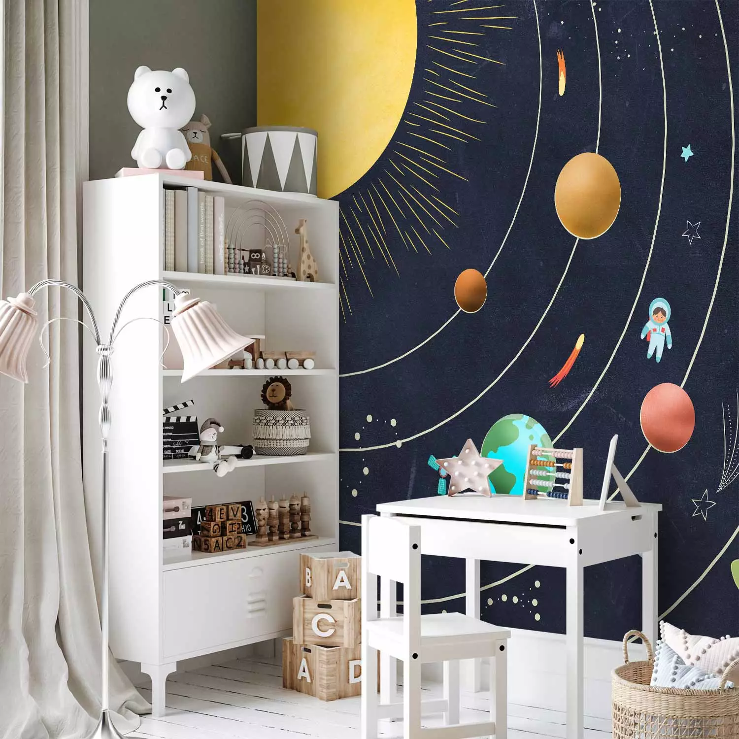 Photo Wallpaper Colorful Solar System - Galaxy With Colorful Planets and Stars