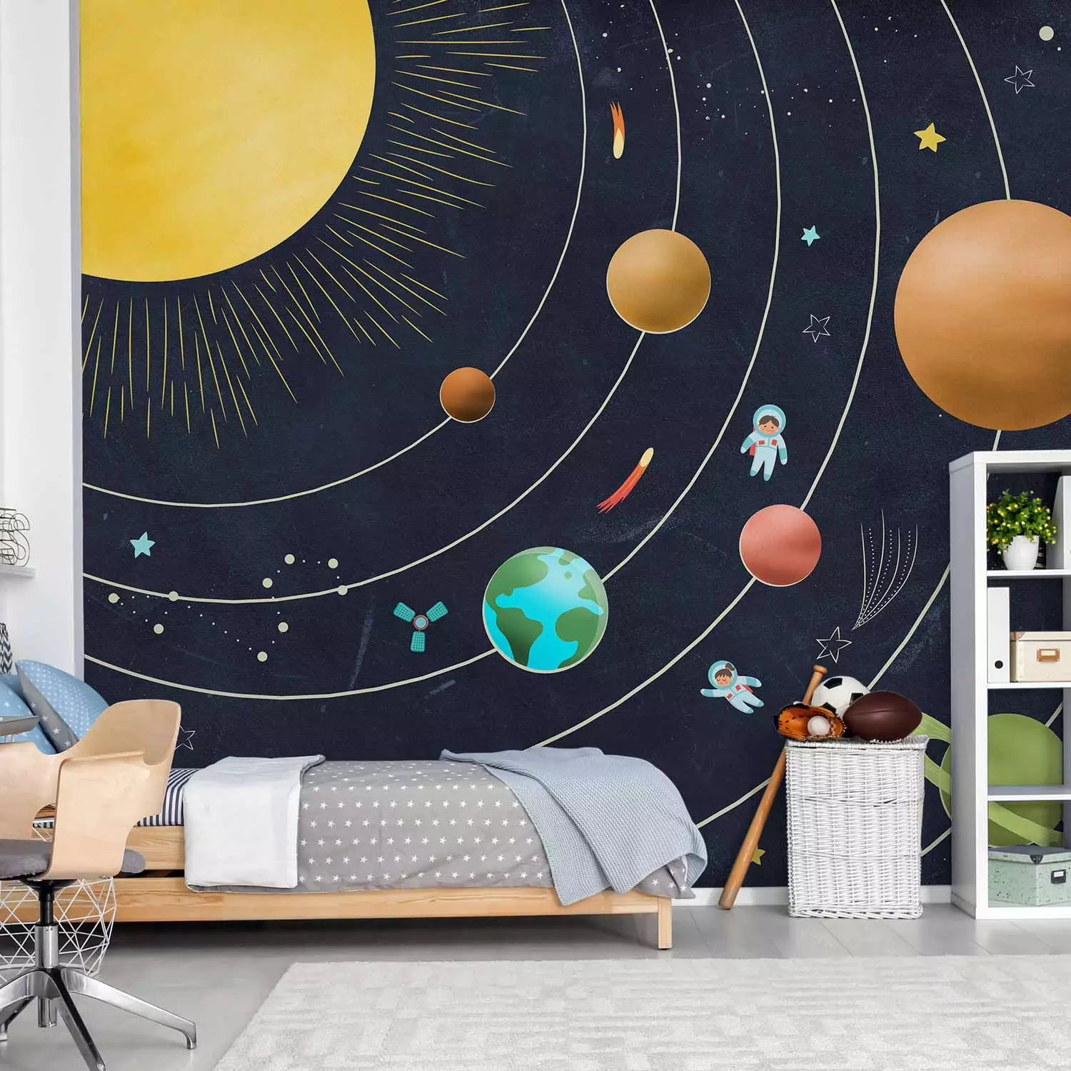 Photo Wallpaper Colorful Solar System - Galaxy With Colorful Planets and Stars