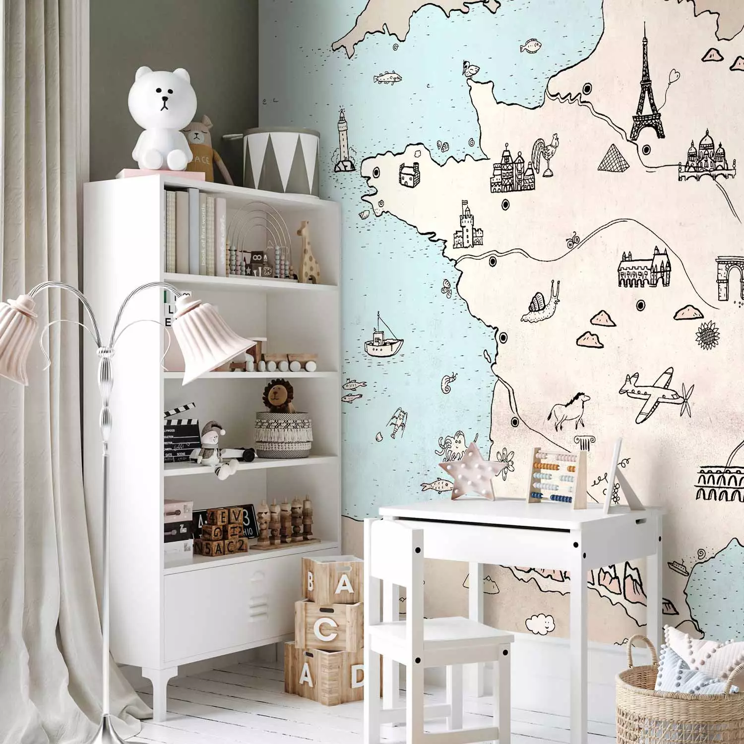 Wall Mural Map of France for Kids - Interesting Places and Tourist Attractions