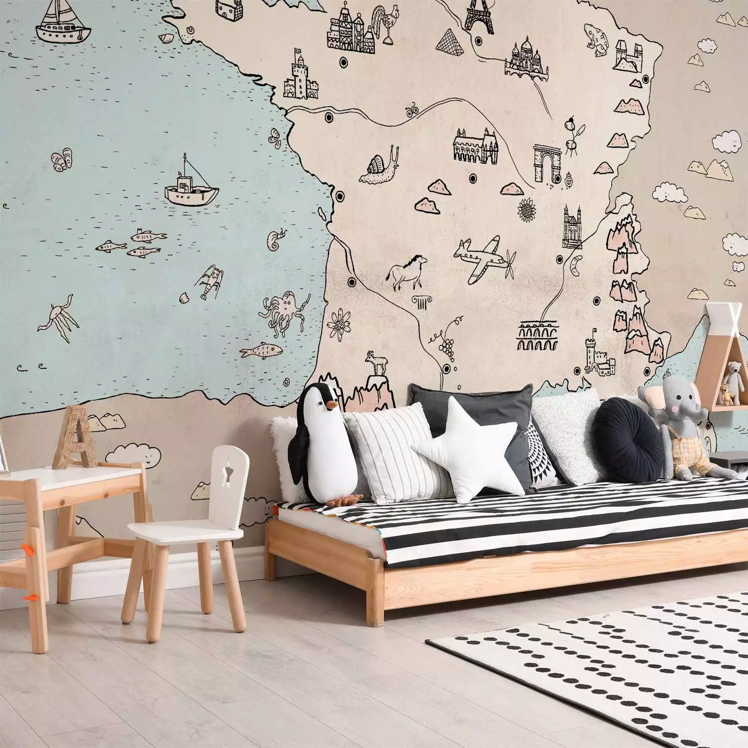 Wall Mural Map of France for Kids - Interesting Places and Tourist Attractions