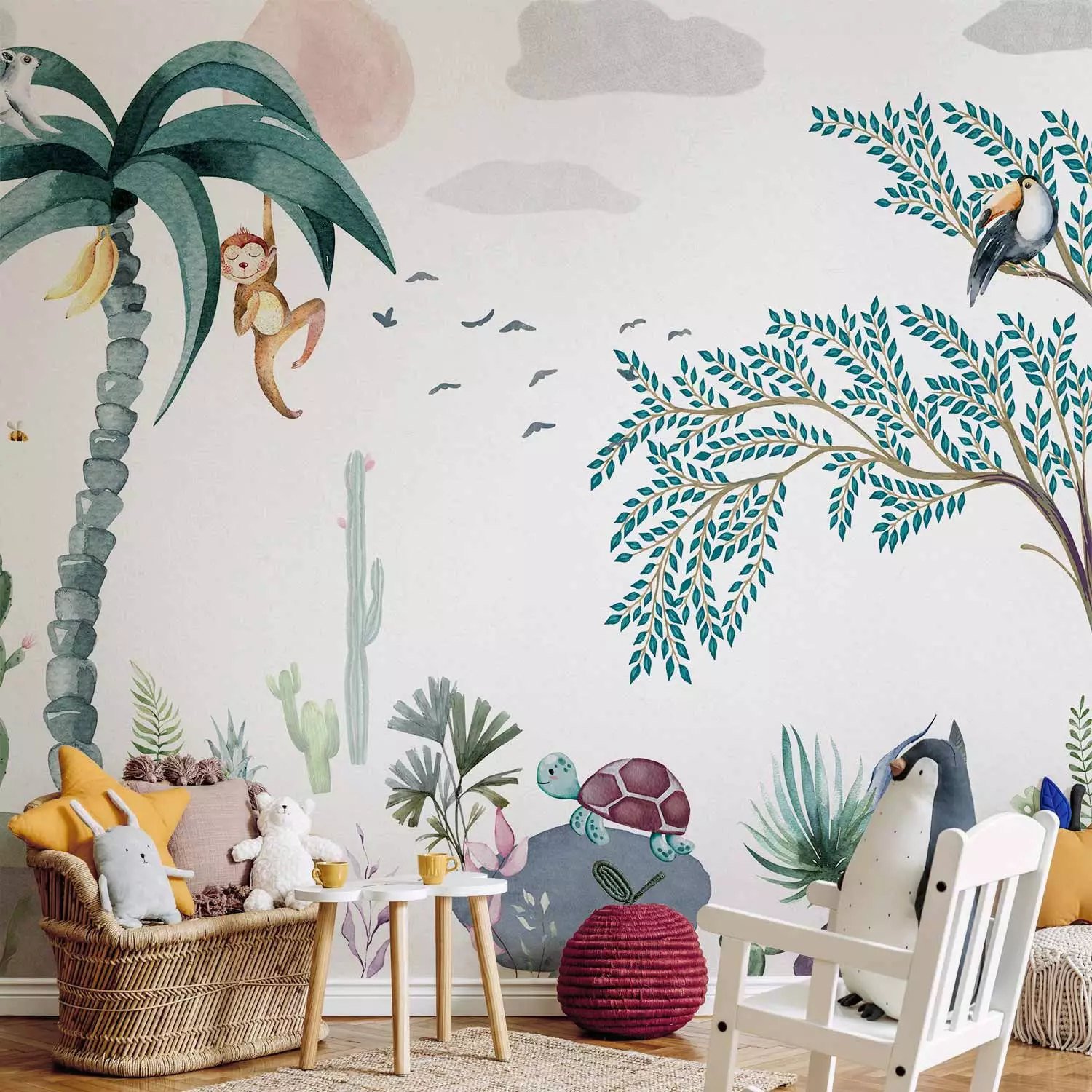 Photo Wallpaper Tropical Landscape - Exotic Nature in Pastel Colors