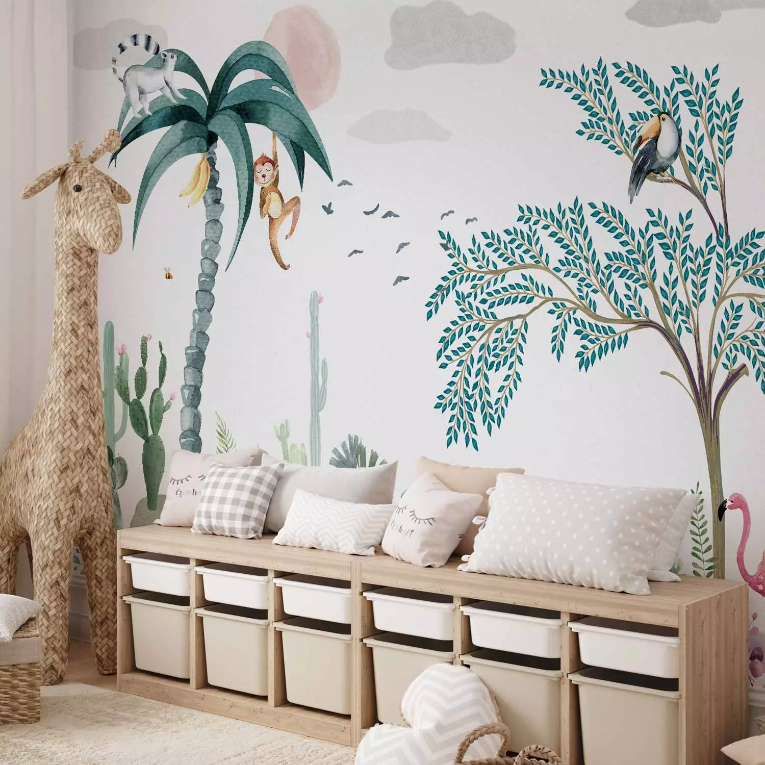 Photo Wallpaper Tropical Landscape - Exotic Nature in Pastel Colors