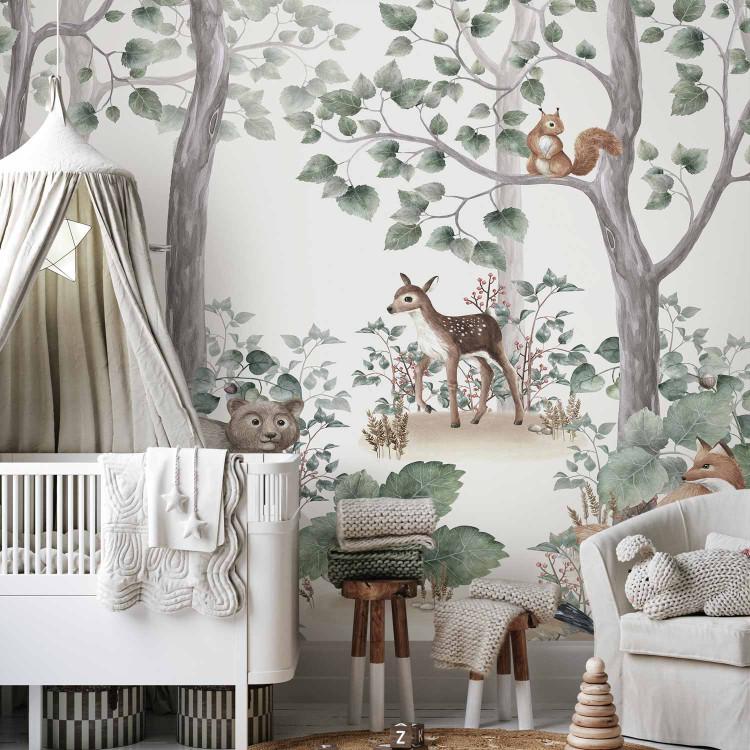 Wall Mural Forest Tale - Watercolor Landscape With Animals for Children