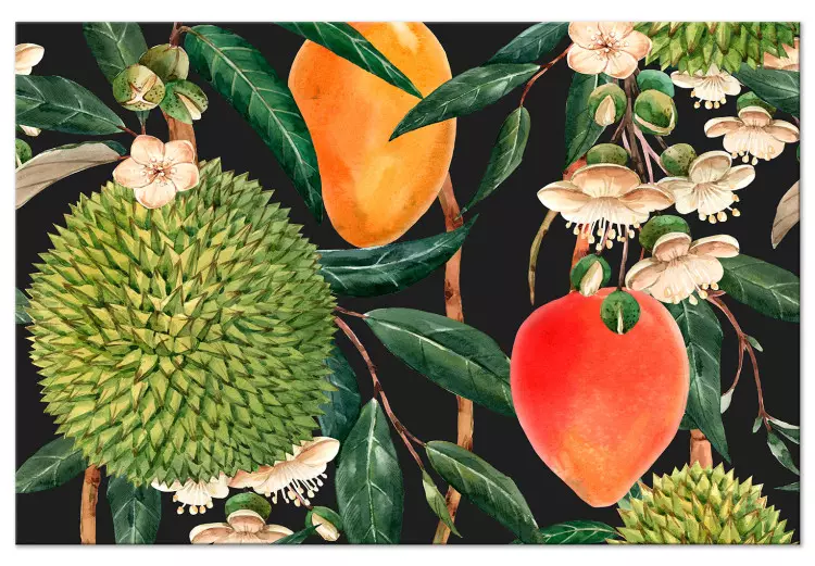 Canvas Exotic Fruits (1-piece) - tropical plants on a black background
