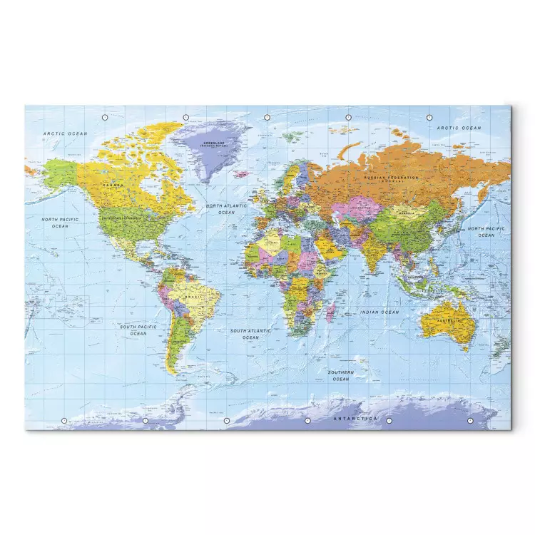 Canvas World Map in English (1-piece) - colorful continents and text