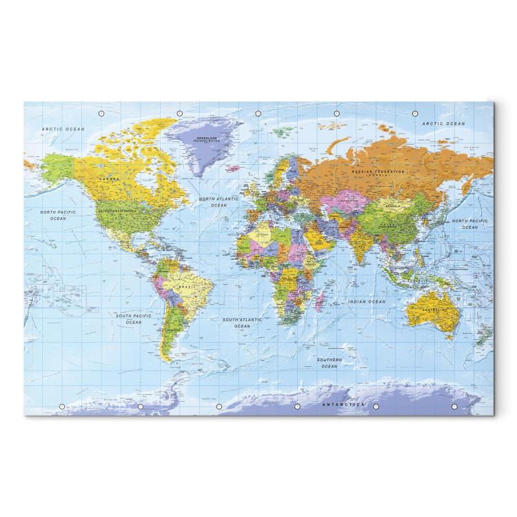 Canvas World Map in English (1-piece) - colorful continents and text