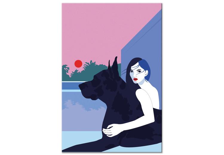 Canvas Woman with Dog (1-piece) - minimalist vector illustration