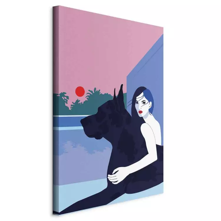 Woman with Dog (1-piece) - minimalist vector illustration