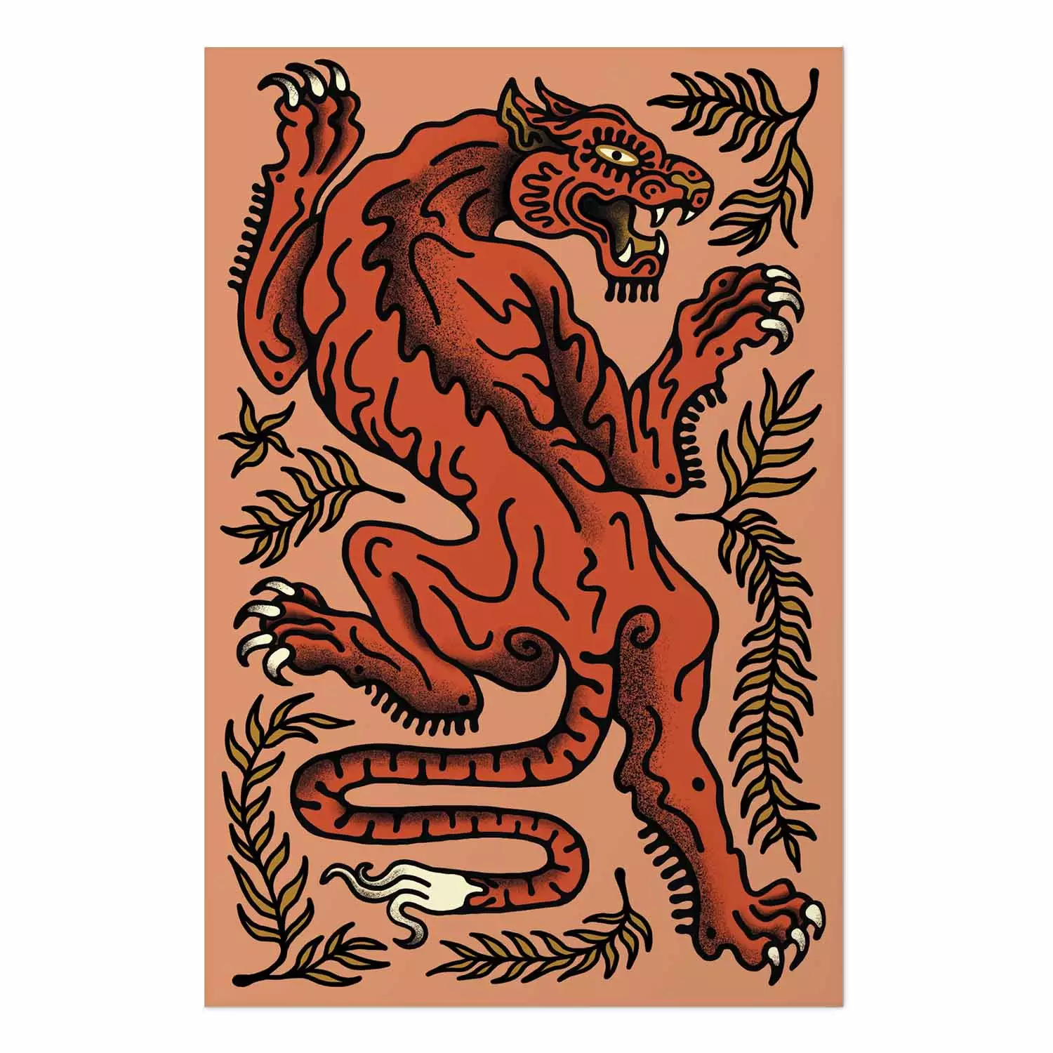 Poster Tiger - Drawing of an Old School Wild Cat in the Jungle