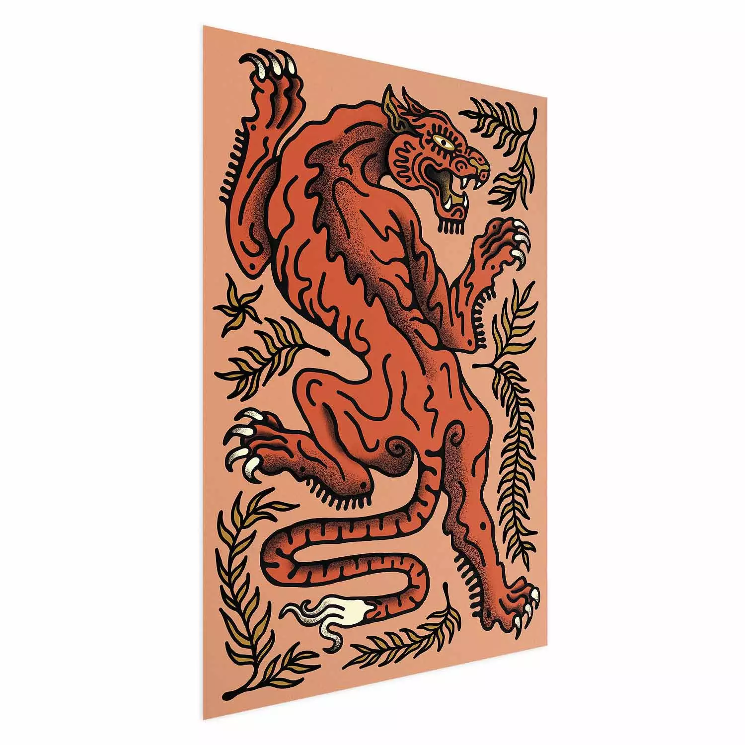 Poster Tiger - Drawing of an Old School Wild Cat in the Jungle