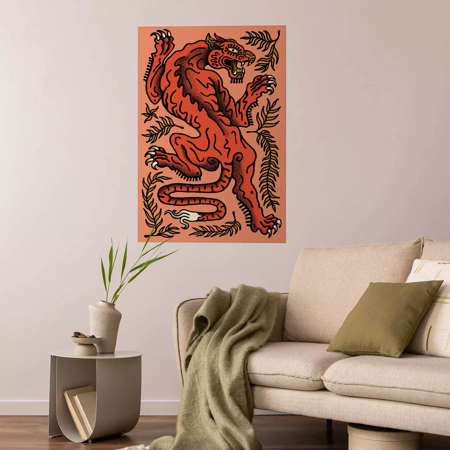Poster Tiger - Drawing of an Old School Wild Cat in the Jungle