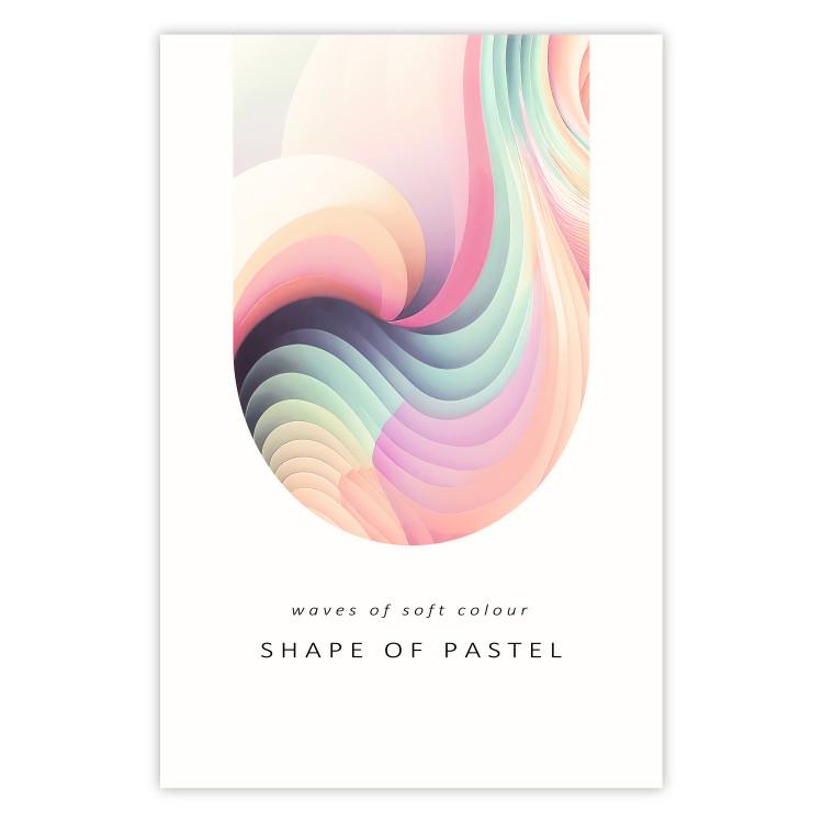 Poster Abstraction - Wave of Pastel Stripes With a Description on a White Background