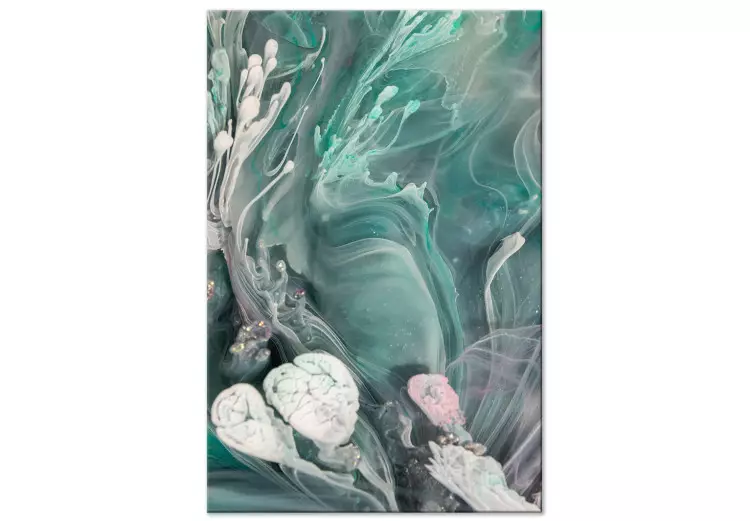 Canvas Fluid Abstraction (1-piece) - turquoise blotches spreading into white