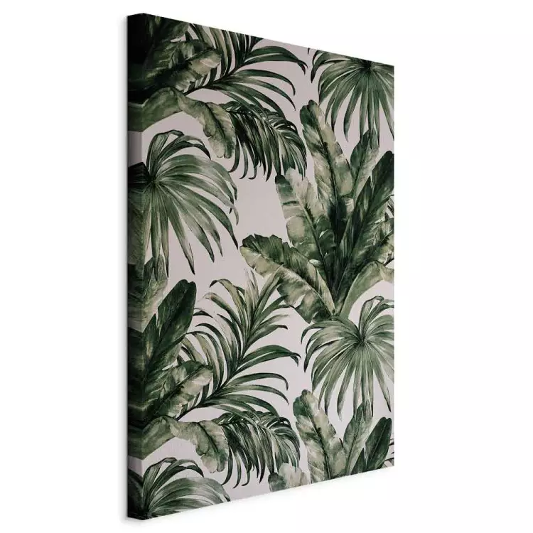 Tropical Nature - Dark Green Large Leaves on a Gray Background