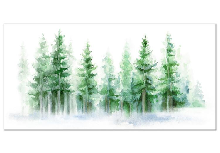 Canvas Spruce Forest - Trees Painted With Watercolor in White and Green Colors