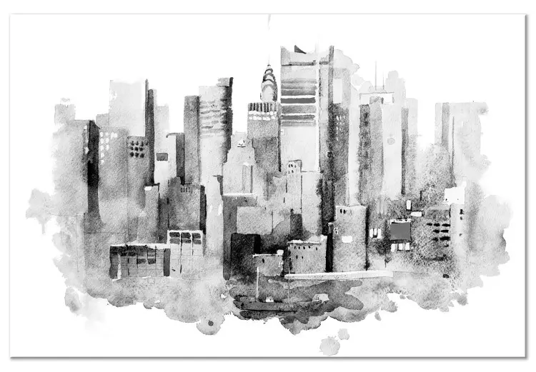 Canvas Monochrome Architecture - Cityscape Painted With Watercolor