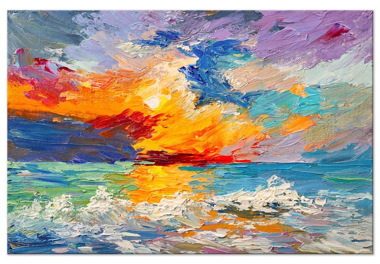 Canvas Seascape - Painted Sun at Sunset in Vivid Colors