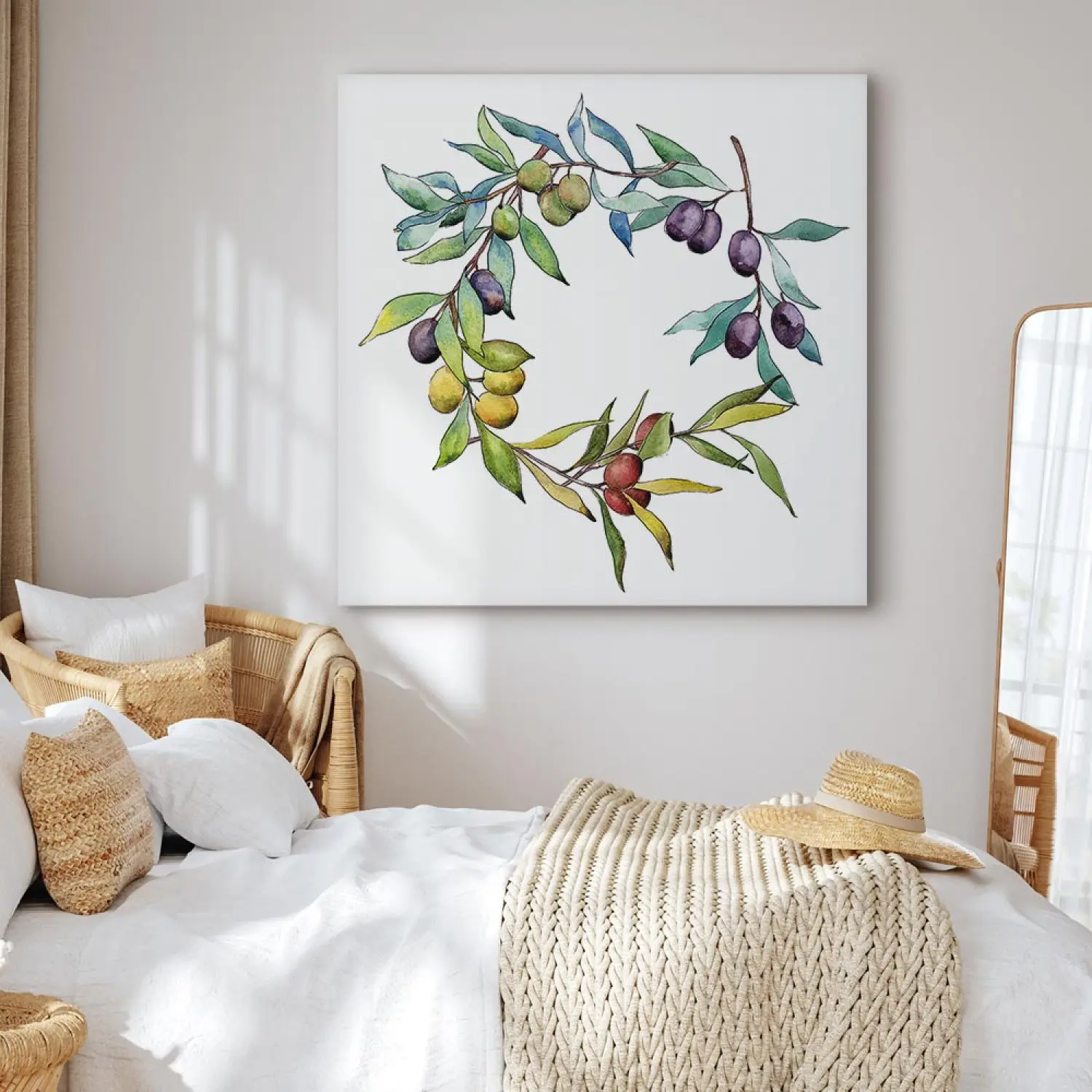 Canvas Print Olive Wreath - Hand-Painted Kitchen Theme in Bright