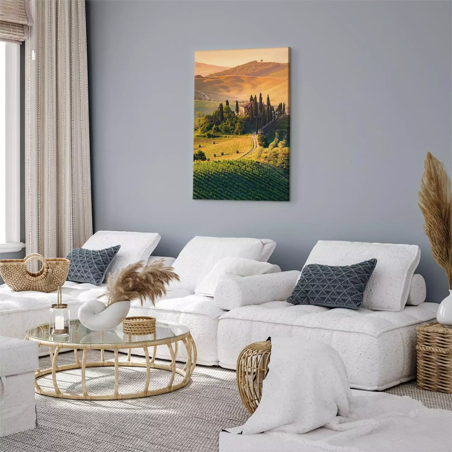 Canvas Sunny Fields of Tuscany - Landscape Photography at Sunset