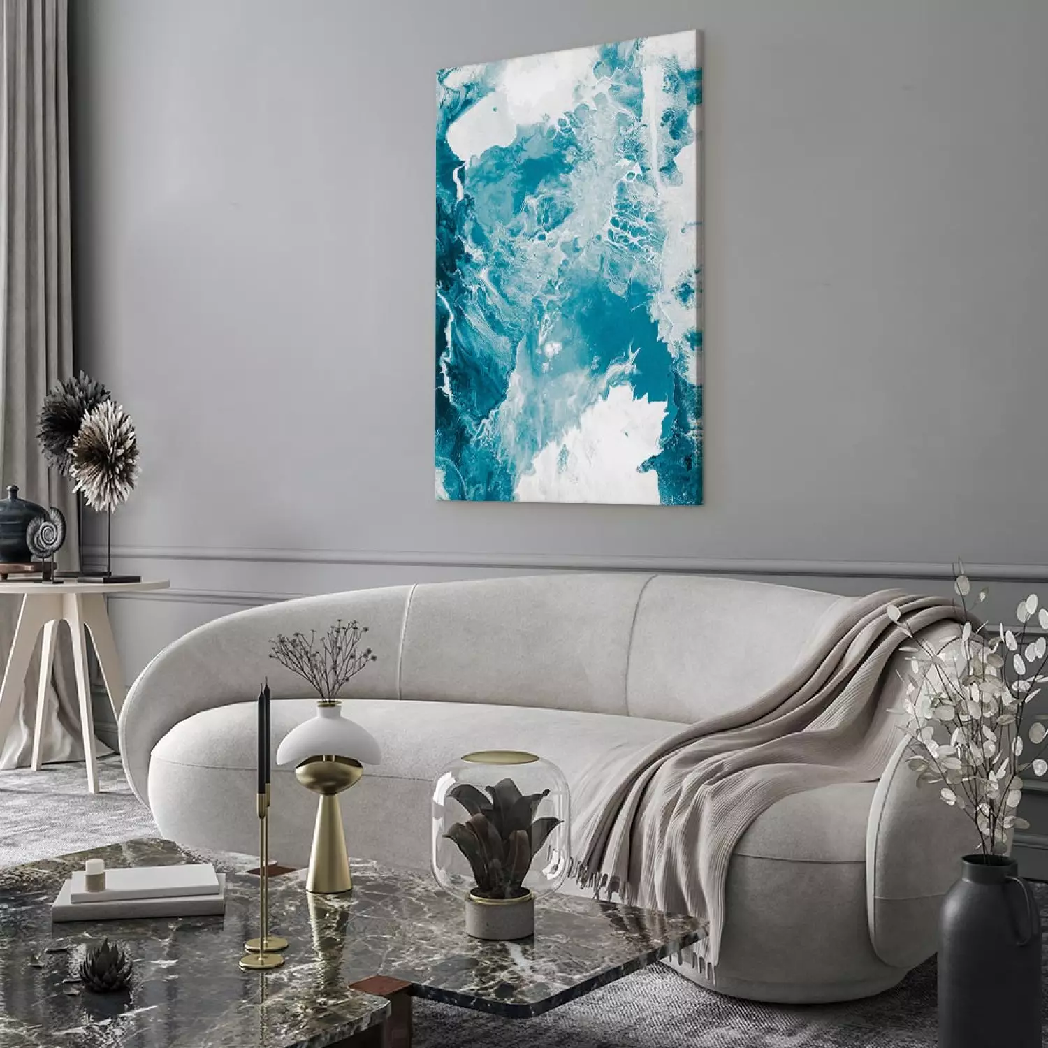 Canvas Art Print Abstract Blue - Marine Colors Reminiscent of Marble