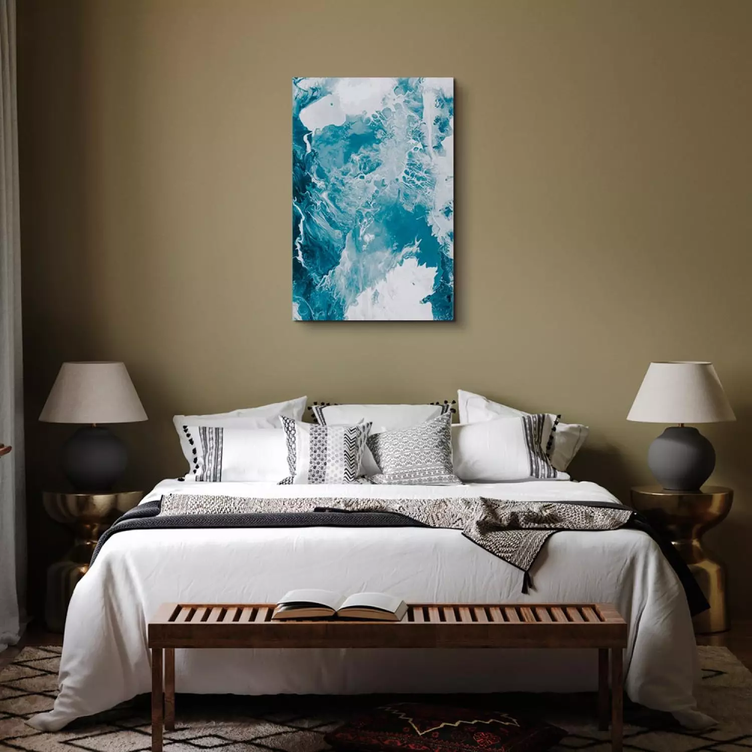 Canvas Art Print Abstract Blue - Marine Colors Reminiscent of Marble