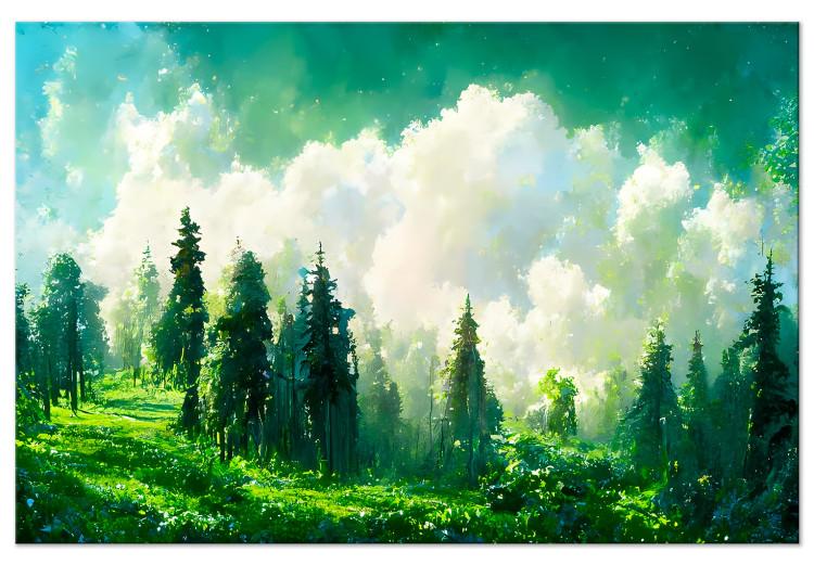 Canvas Mountain Landscape - Trees on a Mountain Slope Painted With Watercolor
