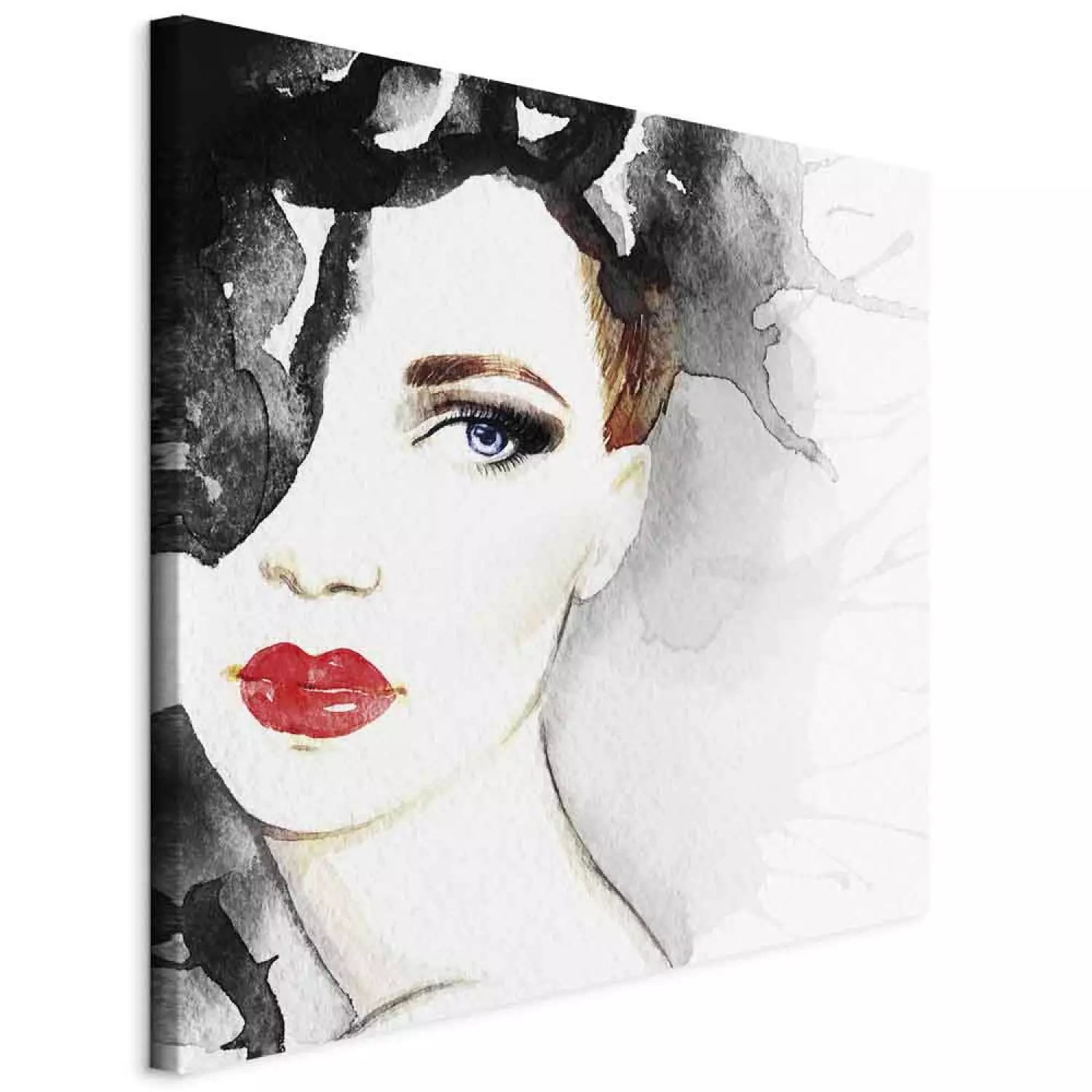 Canvas Art Print Watercolor Portrait - Image of a Woman Painted by Hand